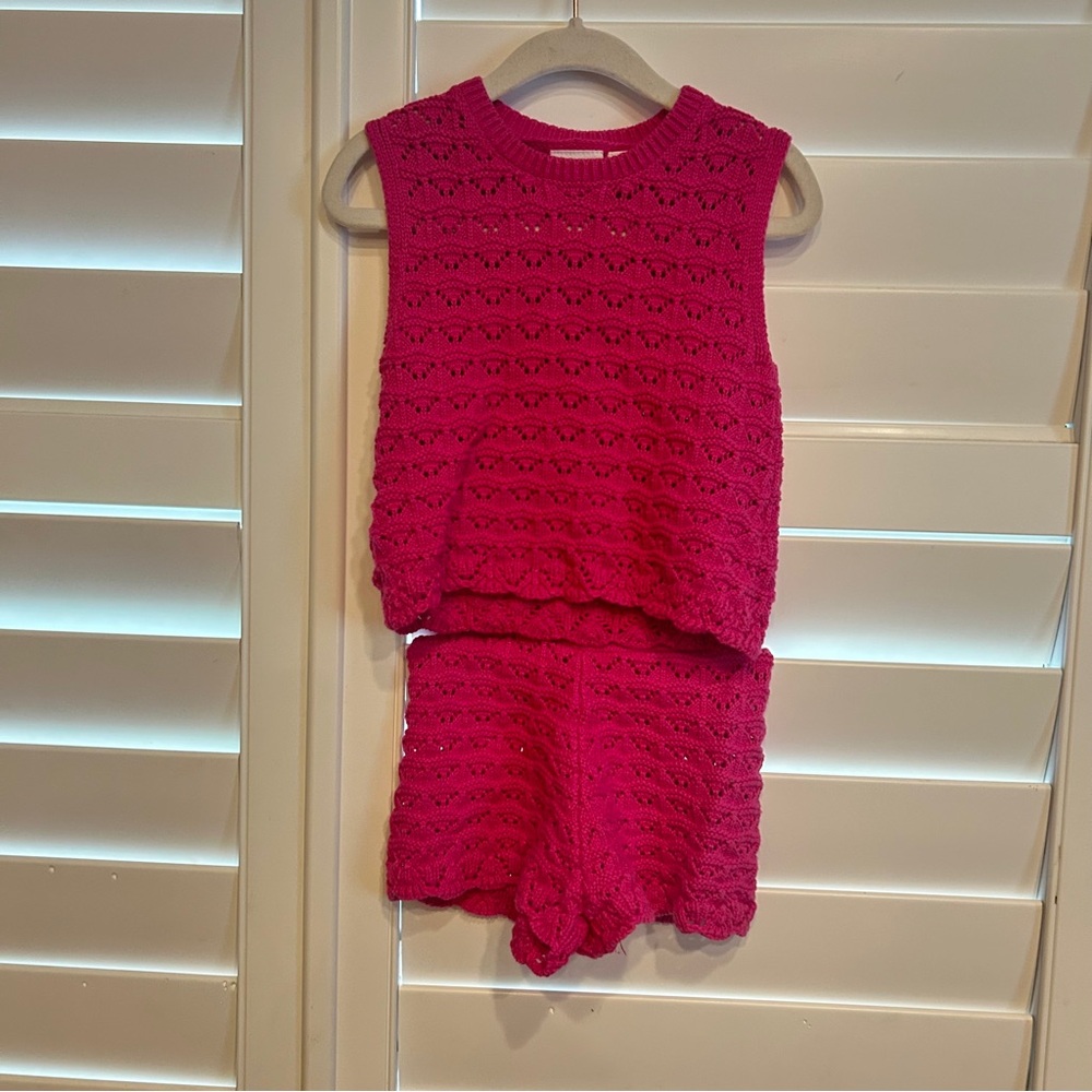 Zara Sleeveless Sweater Short Set Hot Pink Size 3